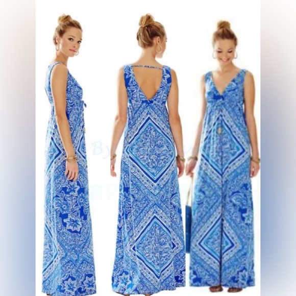 Lilly Pulitzer Dresses & Skirts - Lilly Pulitzer Blue & White Sleeveless Maxi Dress in Stretch Fabric Size Large